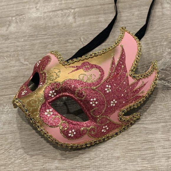 Pink & Gold Glitter Swan Masquerade Mask - Picture 5 of 5